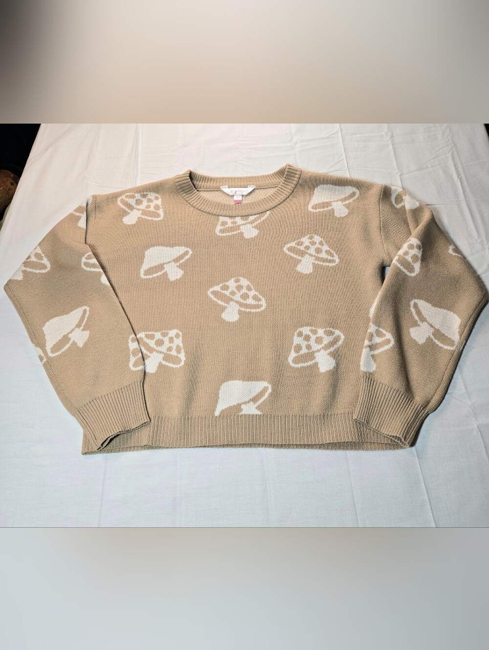 No Boundaries Mushroom Sweater S 3-5 Tan Cream Cottagecore Fairycore